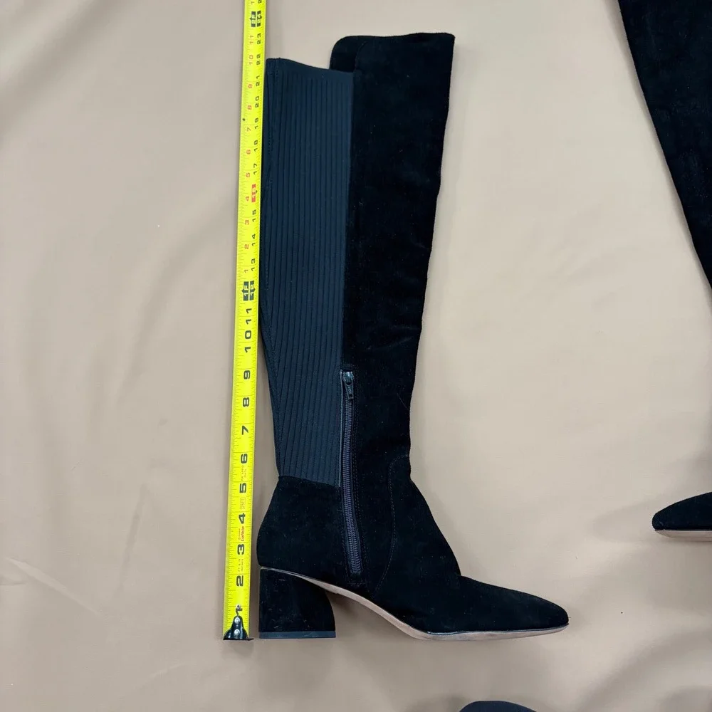 Antonio Melani Haddison Black Suede Over The Knee Block Heel Boots Size 6.5M New